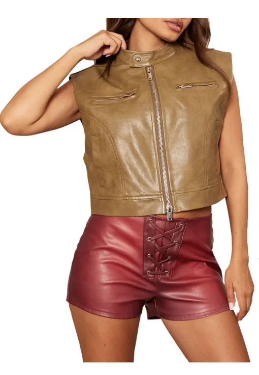 womens-petite-khaki-faux-leather-vest
