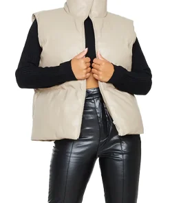 womens-petite-stone-faux-leather-puffer-vest