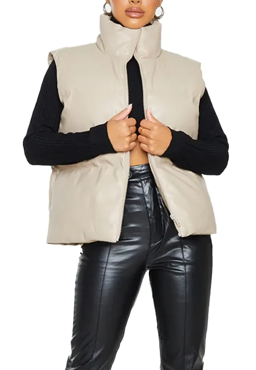 womens-petite-stone-faux-leather-puffer-vest