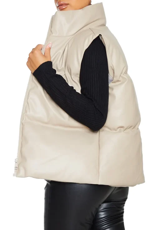 womens-petite-stone-faux-leather-puffer-vest