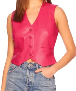 womens-pink-faux-leather-v-neck-vest