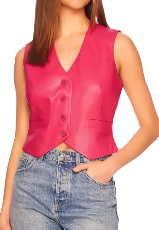 womens-pink-faux-leather-v-neck-vest