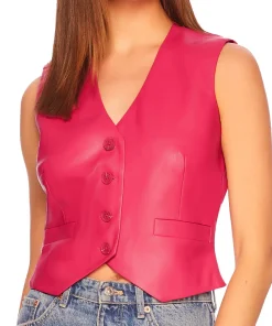 womens-pink-faux-leather-v-neck-vest