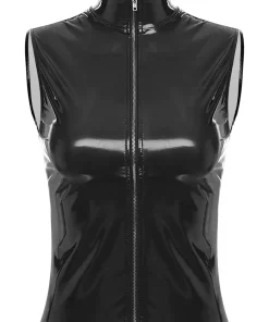 womens-shiny-black-faux-leather-vest