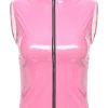 womens-shiny-pink-faux-leather-vest
