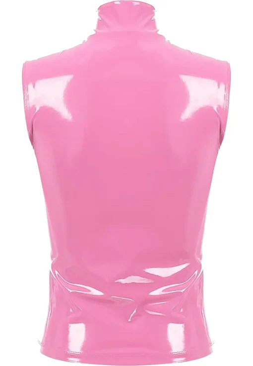 womens-shiny-pink-faux-leather-vest