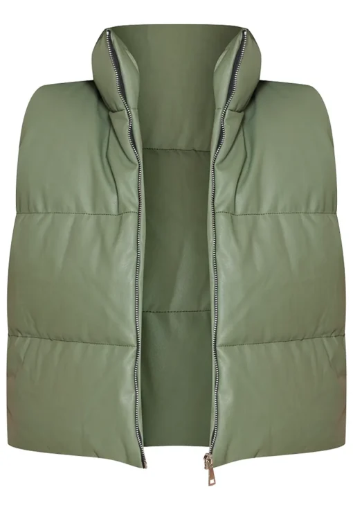 womens-tall-green-faux-leather-puffer-vest