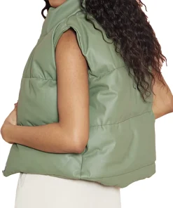 womens-tall-green-faux-leather-puffer-vest