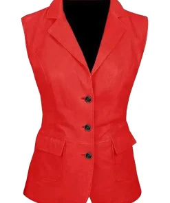 womens-three-button-red-faux-leather-vest