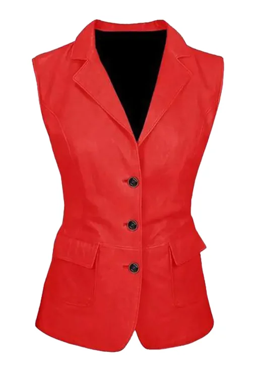 womens-three-button-red-faux-leather-vest