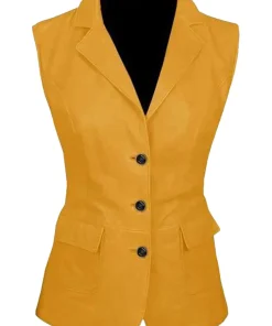 womens-three-button-yellow-faux-leather-vest