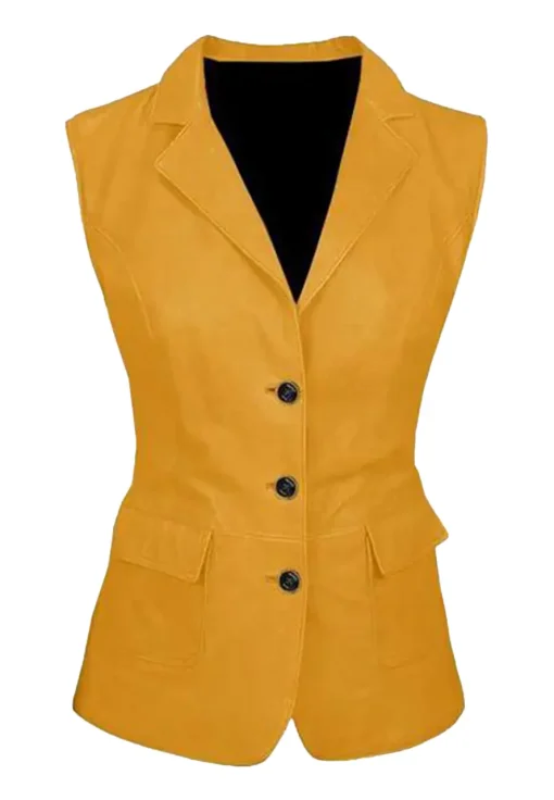 womens-three-button-yellow-faux-leather-vest