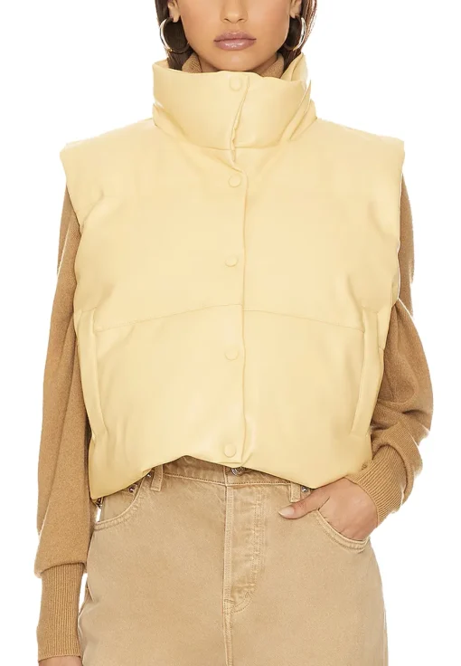 womens-yellow-faux-leather-puffer-vest