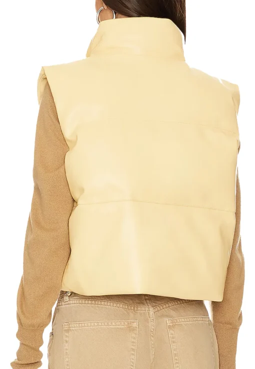 womens-yellow-faux-leather-puffer-vest