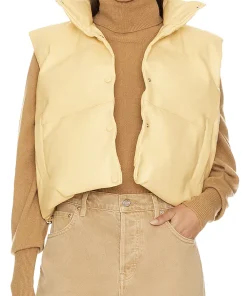 womens-yellow-faux-leather-puffer-vest