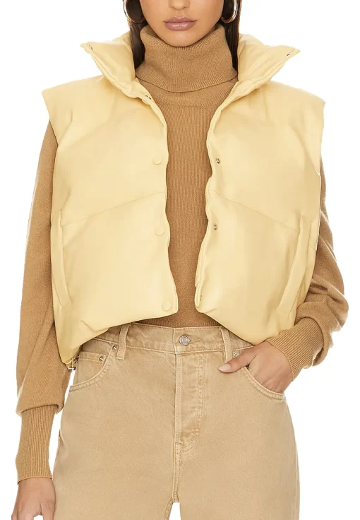 womens-yellow-faux-leather-puffer-vest
