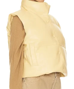 womens-yellow-faux-leather-puffer-vest