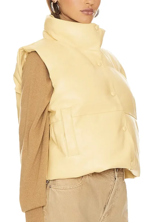 womens-yellow-faux-leather-puffer-vest