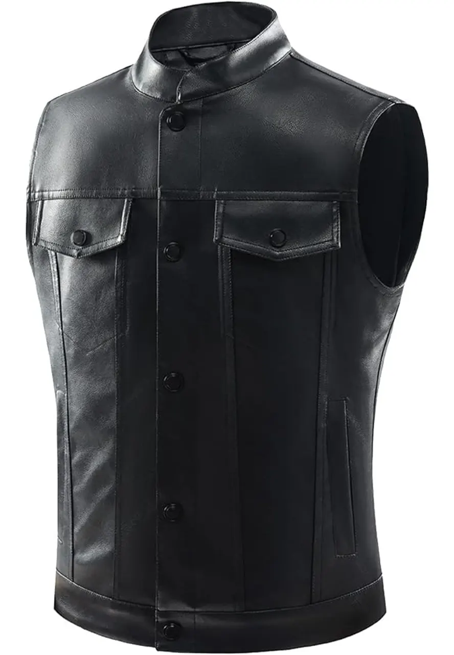 Men’s Biker Faux Leather Black Vest 4 mens-biker-faux-leather-black-vest