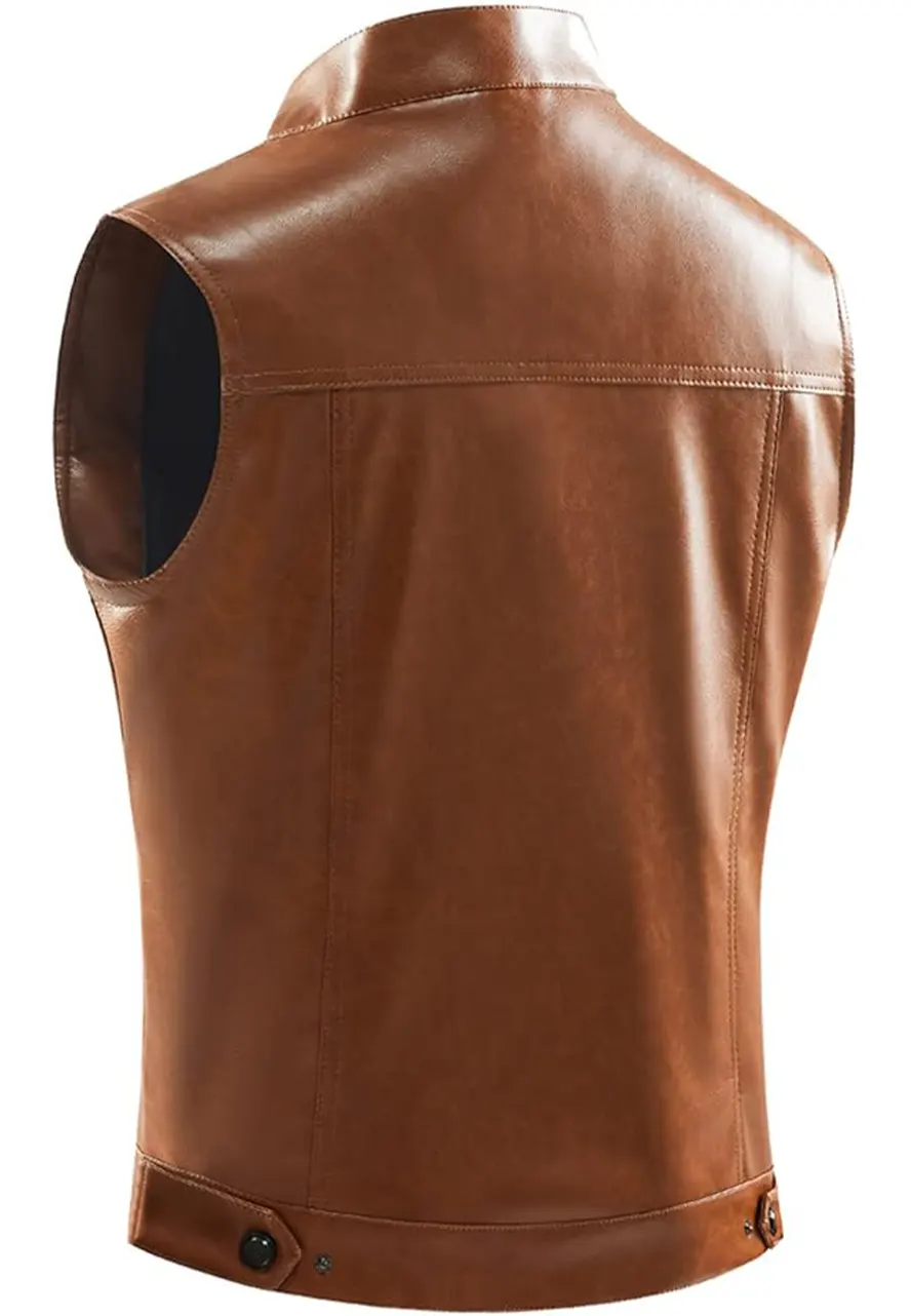Mens Biker Brown Faux Leather Vest 2 faux-leather-brown-vest