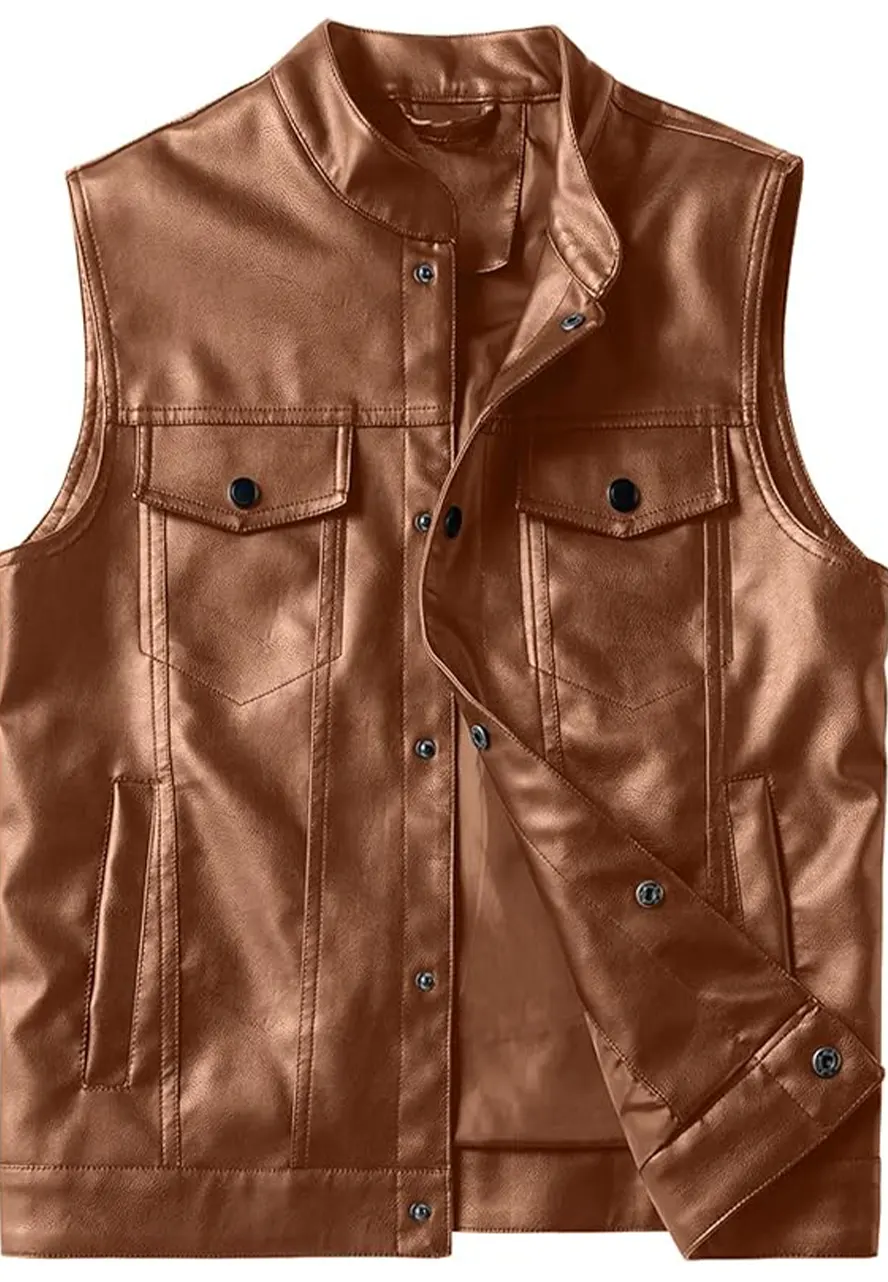 Mens Biker Brown Faux Leather Vest 3 brown-faux-leather-vest-men