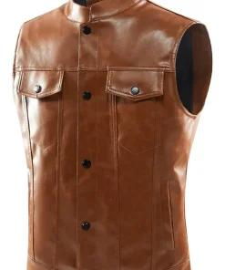 Mens Biker Brown Faux Leather Vest 7 men-brown-vest