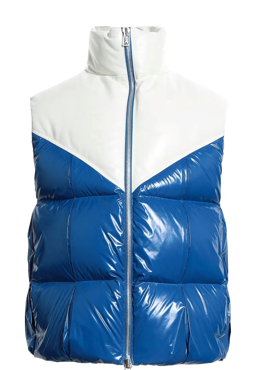 Men’s White and Blue Faux Leather Puffer Vest 1 mens-white-and-blue-faux-leather-puffer-vest