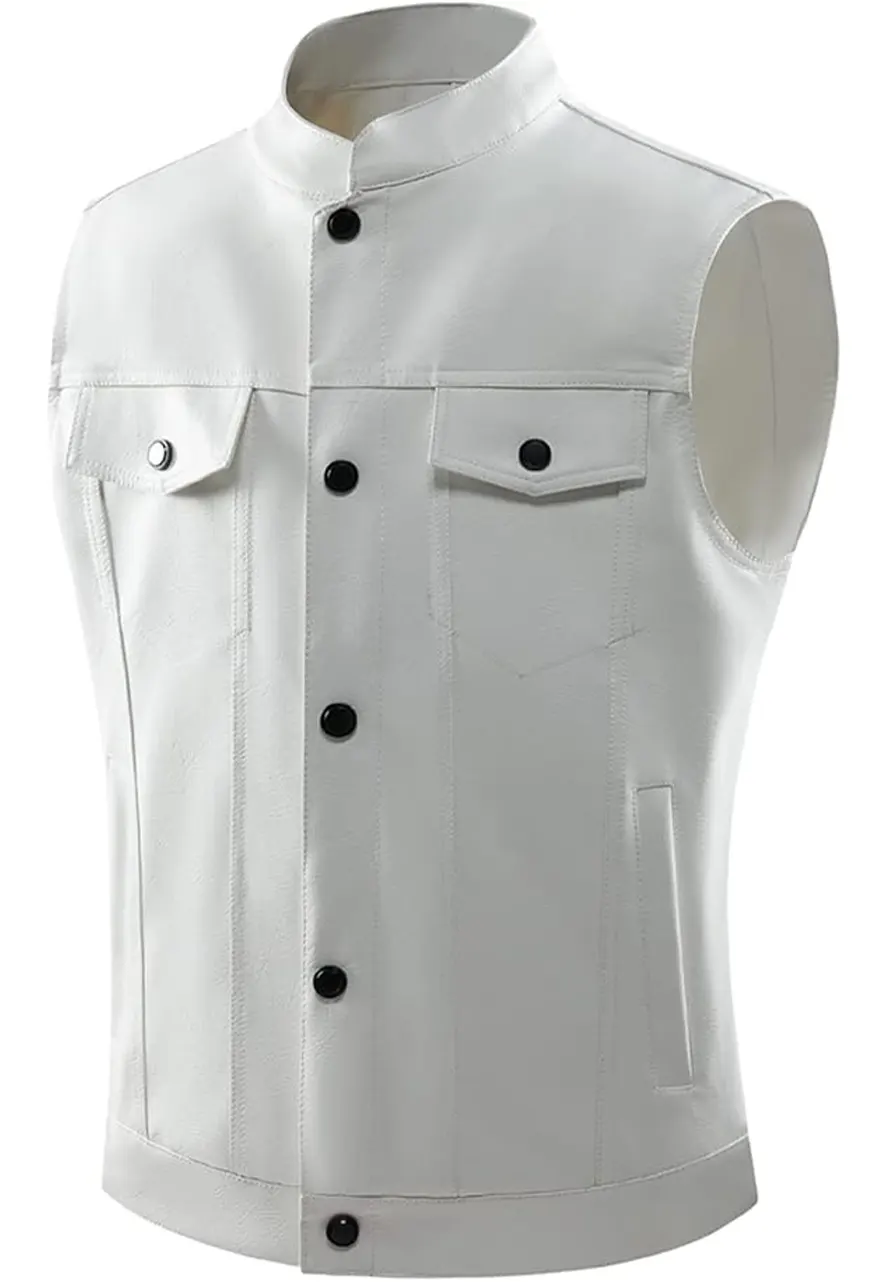 Men’s White Faux Leather Biker Vest 3 mens-white-faux-leather-biker-vest