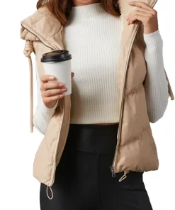 womens-beige-faux-leather-hooded-puffer-vest
