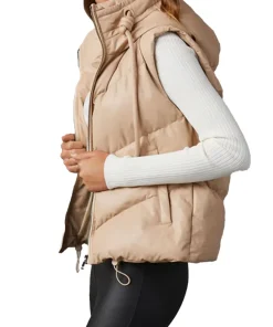womens-beige-faux-leather-hooded-puffer-vest