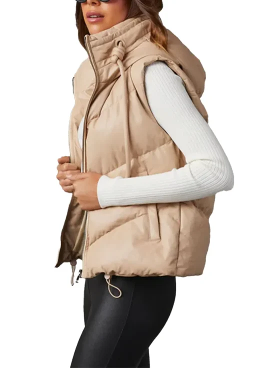 womens-beige-faux-leather-hooded-puffer-vest