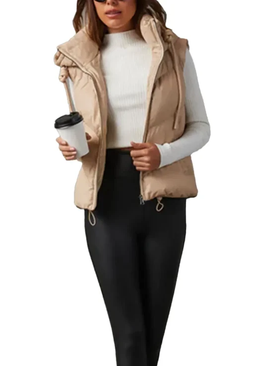 womens-beige-faux-leather-hooded-puffer-vest