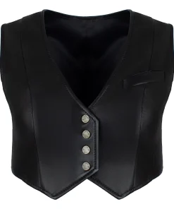 womens-black-cropped-faux-leather-vest