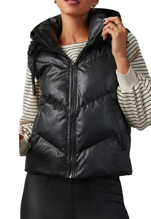 womens-black-faux-leather-hooded-puffer-vest