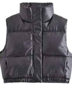 womens-black-faux-leather-padded-down-vest