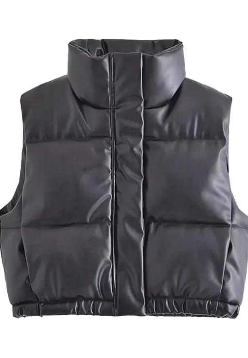 womens-black-faux-leather-padded-down-vest
