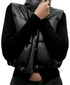 womens-black-faux-leather-padded-down-vest