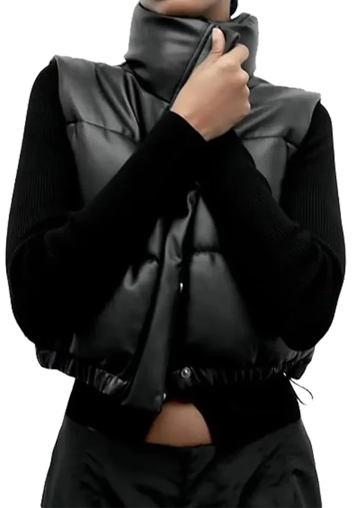 womens-black-faux-leather-padded-down-vest