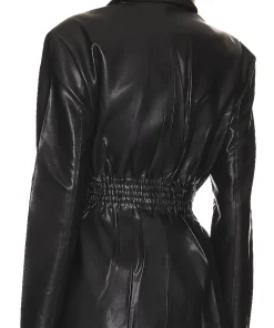 womens-black-faux-leather-smocked-waist-blazer