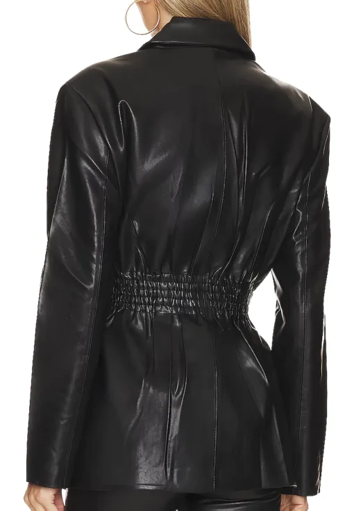 womens-black-faux-leather-smocked-waist-blazer