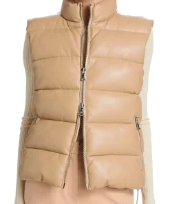 womens-faux-leather-brown-puffer-vest