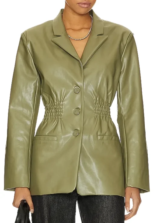 Women’s Faux Leather Green Blazer