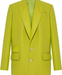 womens-green-faux-leather-blazer