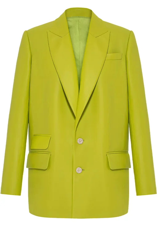 womens-green-faux-leather-blazer