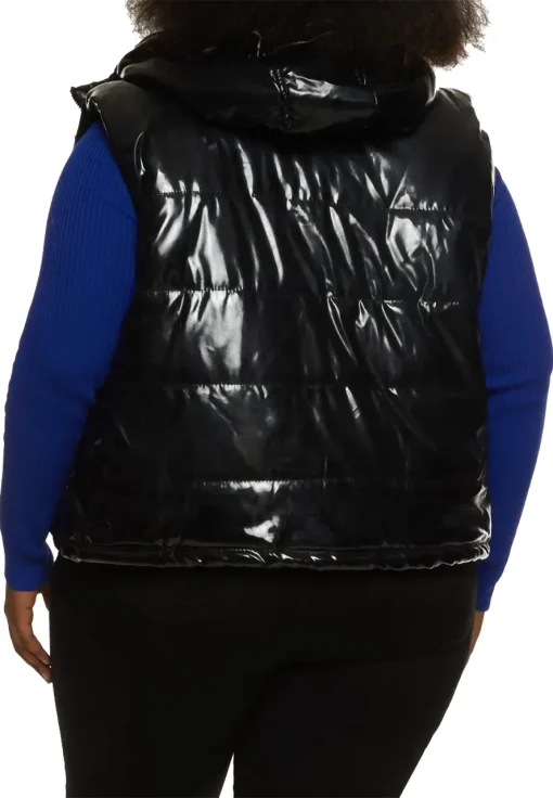 womens-hooded-black-and-blue-faux-leather-puffer-vest