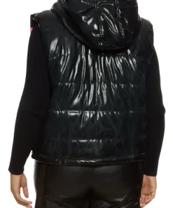 womens-hooded-black-and-pink-faux-leather-puffer-vest