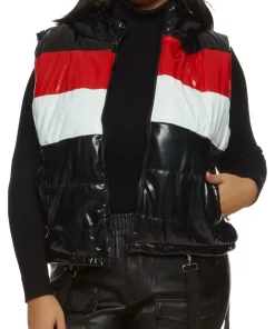 womens-hooded-black-and-red-faux-leather-puffer-vest