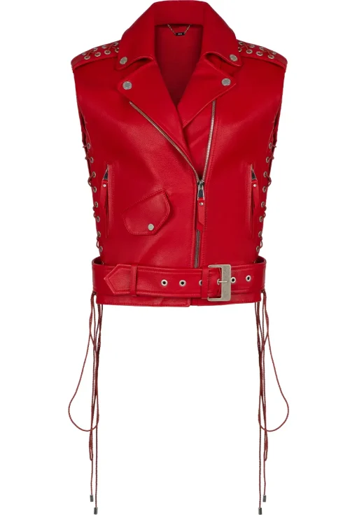womens-lace-up-red-faux-leather-biker-vest