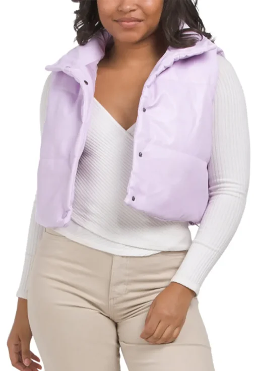 womens-light-purple-faux-leather-puffer-vest