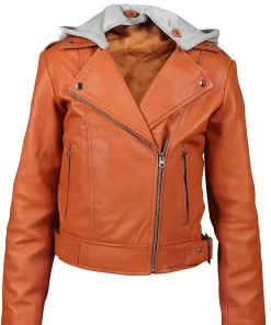 womens-orange-faux-leather-hooded-jacket